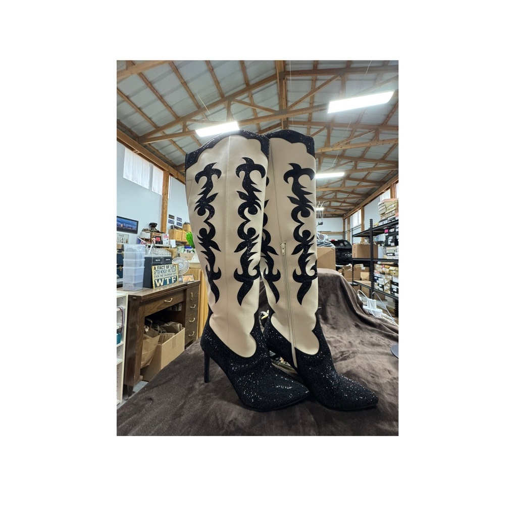 INC Elegant Black and Cream Over the knee Boots